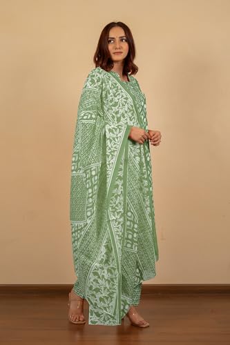 Image of MIRCHI FASHION Pure Cotton Women Straight Print & Thread Embroidery Kurti Set with Dupatta & Pant