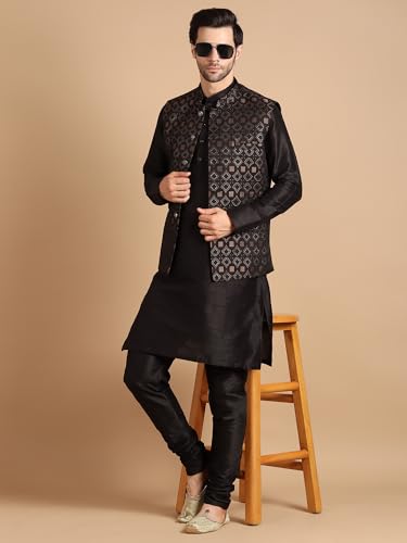 Image of men's Silk Blend Kurta Pejama & Waistcot Set