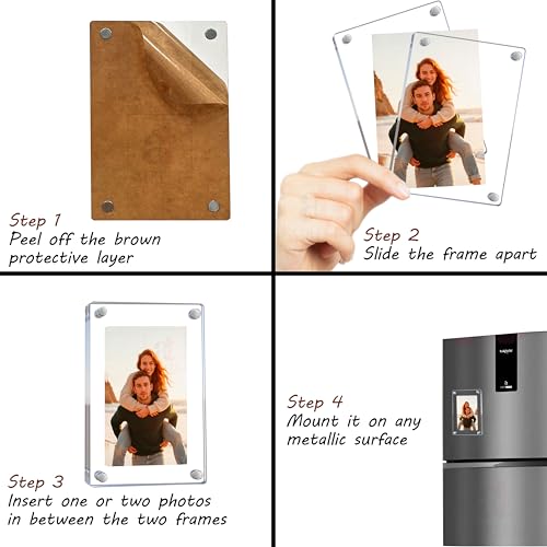 Image of Art Street Customized Acrylic Magnetic Picture Photo Frames 9x9 Cm Set of 2, Custom Acrylic Refrigerator, Flower Shape Fridge Magnetic Photo Frames with Personalized Photos, for Gifts