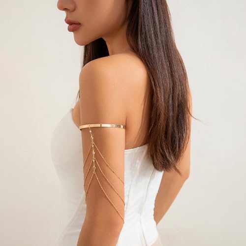 Gold Arm Cuff for Women Layered Crystal Tassel Upper Arm Cuff Multi-layered Bikini Rhinestone Armlet Adjustable Stackable Minimalist Armband Summer Beach Jewelry3