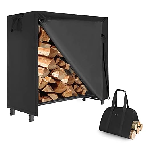 4 Ft Firewood Rack Outdoor with Cover and Tote Bag Combo, Waterproof Wood Rack for Firewood Storage Heavy Duty Log Holders for Inside Fireplace, Black
