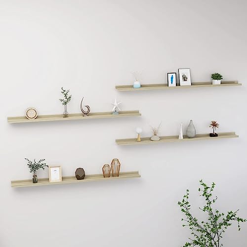 Estanterías de pared roble Sonoma para decorar salones modernos con repisas de 115cm 2
