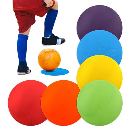 JIANWEI 6pcs Poly Spot Markers for Sports, Activities, Social Distancing, 9inch Non Slip Rubber Agility Markers Flat Field Cones for Soccer Basketball Sports Speed Agility Training(as Shown)