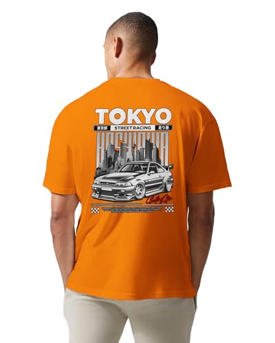 Image of Buy That Trendz Mens Oversized Tshirt Black & White Car Printed Crew Neck Cotton Drop Shoulder Half Sleeve Stylish Tshirt