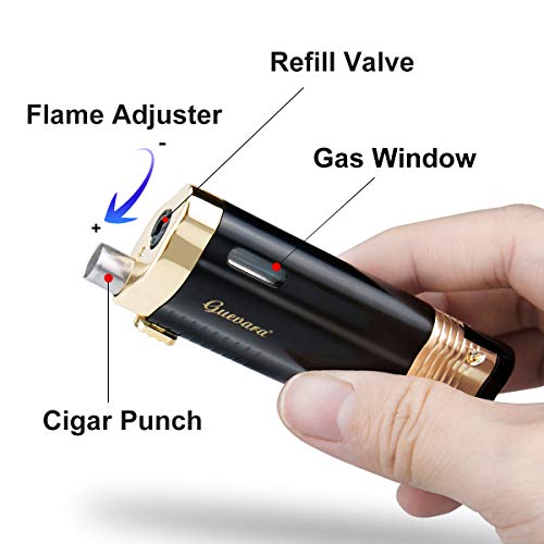 Cigar Torch Lighter with Punch 3 Jet Torch Strong Flame Butane Refillbale Windproof Lighters Without Gas
