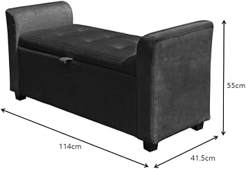 Home Source Storage Ottoman Window Seat, Velvet Footstool Bench, Lift Up Lid Chest, Bedding Blanket Toy Box, 120cm, Black