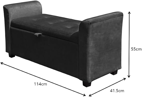 Home Source Storage Ottoman Window Seat, Velvet Footstool Bench, Lift Up Lid Chest, Bedding Blanket Toy Box, 120cm, Black