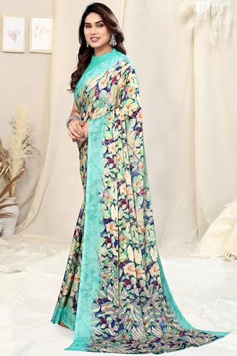 Image of MIRCHI FASHION Saree for Woman Chiffon Floral Printed | Breathable Lightweight Summer Sari for Office and Home Use with Blouse Piece (Available in 20 Colors)