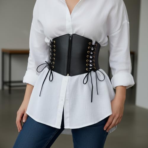 Leather Wide Corset Waist Belt,Buckle Goth Punk Skinny for Ladies Dresses2