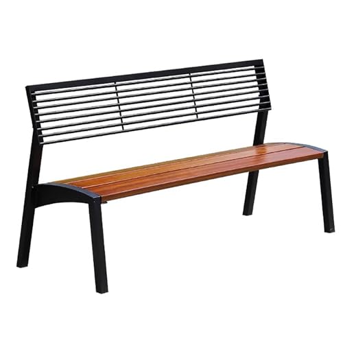 FQWYNMZ Outdoor Bench, Metal Frame with Wood Slats, 2-Seater Heavy-Duty Park Bench with Slatted Backrest, Weather-Resistant Patio Bench for Garden, Park, Backyard, Porch