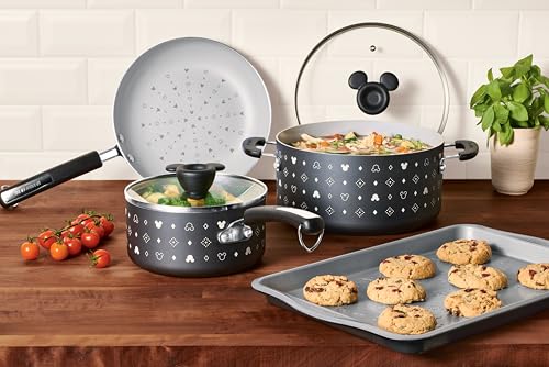 Farberware Disney Monochrome Ceramic Nonstick Cookware Pots and Pans with Baking/Bakeware Cookie Pan and Kitchen Cooking Tool Set, Dishwasher Safe, 8 Piece Cookware Set - Black - image 2