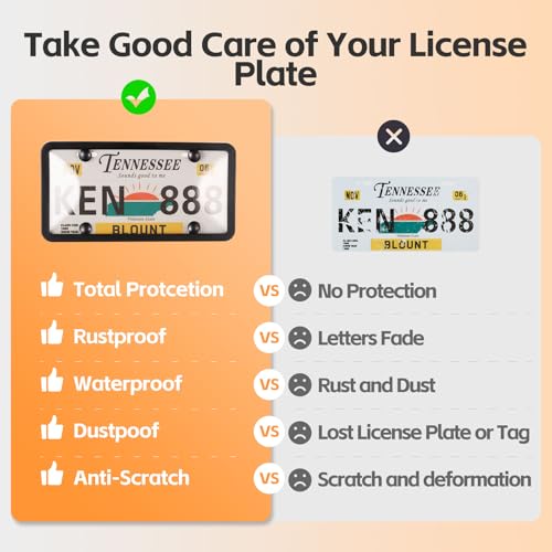 License Plate Cover & Frames, 2 Pack Clear License Plate Protector, ABS Car Front/Rear License Plate Frame with Screws Caps, Fit Any Standard US Plates