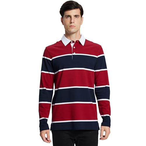 Men's Polo Shirts Long Sleeve Striped Dry Fit Casual Collared Pique Golf Polo Shirts for Mens2