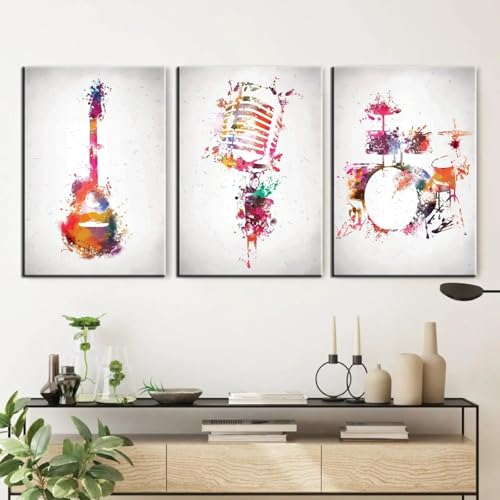 Toile murale rock & roll œuvre d'art haut de gamme 3 cadres 60x90cm