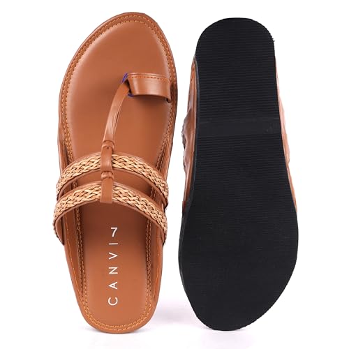 Image of CANVI Stylish | Fancy | Comfortable Kolhapuri Chappal Sandal Slipper for Men Stylish Faux Leather Men's Kolhapuri Slippers Sandals for Men Stylish & Comfortable