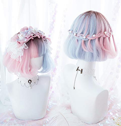 Brown Dyed Pink Blue Short Bob Synthetic Hair Wigs Makeup Party Cosplay Lolita Japanese Sweet Natural Female Wigs