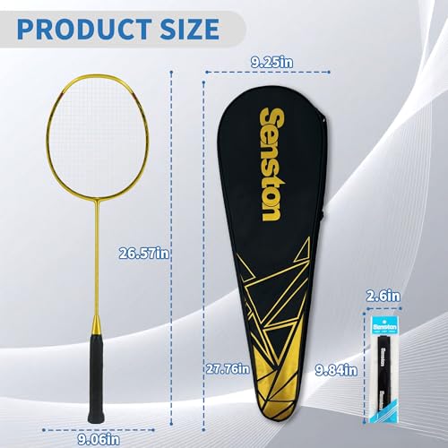 Image of Senston N80 Graphite Single Badminton Racquet Professional Carbon Fiber Badminton Racket, Carrying Bag Included Gold Color