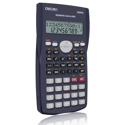 Deli WD82DMS Scientific Calculator with | 3 Years Warranty | 240 Functions and 2 Line LED Display | ANS Function, Fractional Arithmetic Function - Bla