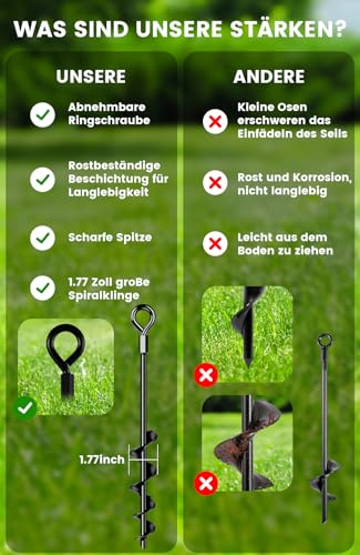 Anclajes de suelo de 48 cm con correas resistentes pack de 8 para sujetar carpas y toldos 6