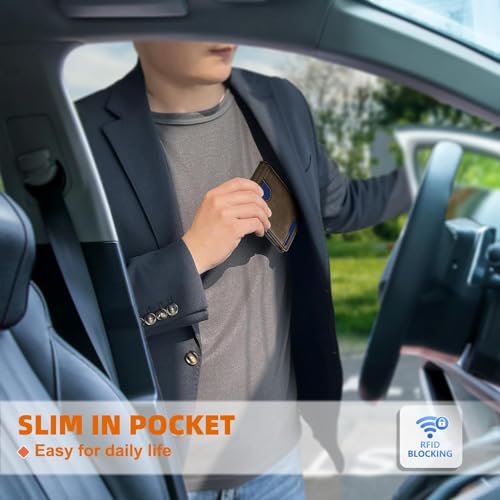 Genuine Leather Wallet for Men, Slim Bifold RFID Blocking with Zipper Coin Pocket, Minimalist Design for Travel and Daily Use (Coffee)4