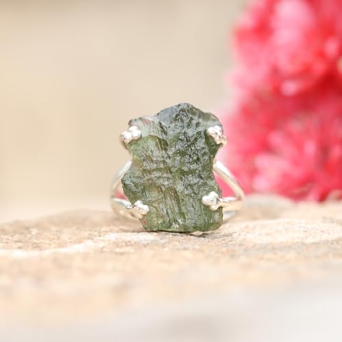 Natural Moldavite Ring 925 Sterling Silver Women's Ring Certified Moldavite From Czech Republic Handmade Silver Ring Anniversary Ring, Green/silver2