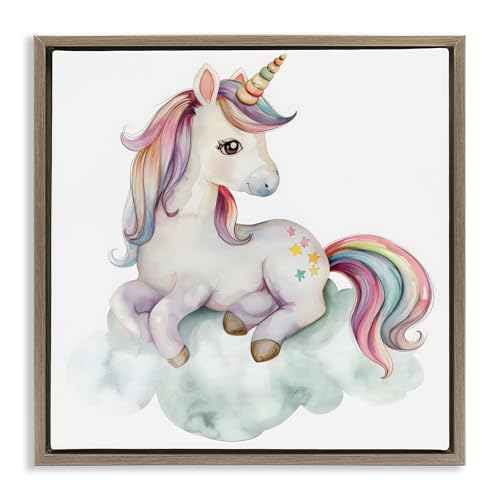Stupell Industries 'Rainbow Unicorn on Cloud'| Floating Frame Canvas Art