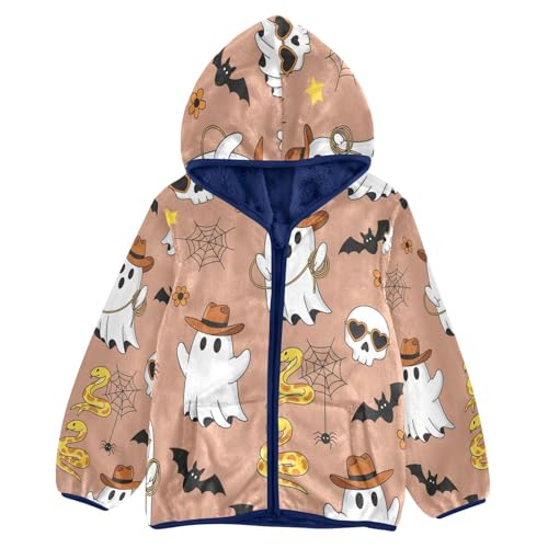 Cute Halloween Pattern with Ghost Toddler Fleece Jacket Girl Boys Hooded Fleece Jacket Coat Warm Outwear Zip-up 3-10T
