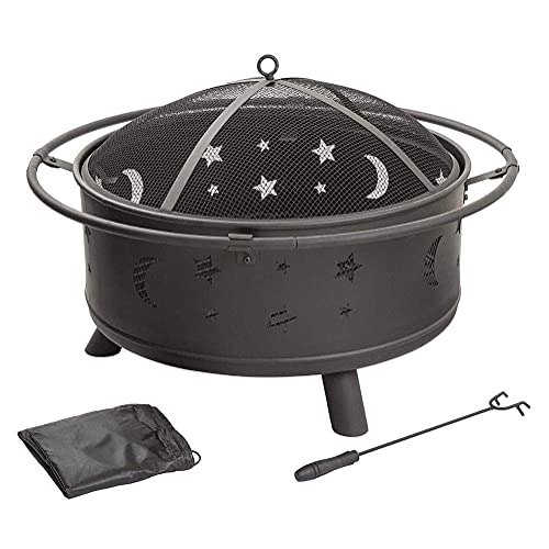 ZJFHEYUO Brasero pequeño con Parrilla para Barbacoa, brasero de Metal para Exteriores con Forma de Estrella y Luna, Calentador para jardín, Patio, Camping, Barbacoa con Parrilla,