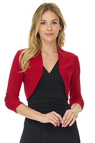 Image of Rekucci Women's Chic Soft Knit Stretch Bolero Shrug with Ruched Sleeves