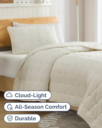 Image of Quilts Twin Size - Bedspread for Twin Size - Lightweight Comforter Set - Quilt Bedding Set for All-Seasons - Ultra Soft, Breathable & Comfy - Summer Coverlet with 1 Pillow Sham - 68 inch x 86 inch, Cream