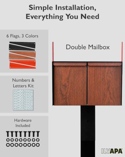 Image of Ilyapa Large Modern Mailbox for Outside - Black & Redwood, Modern