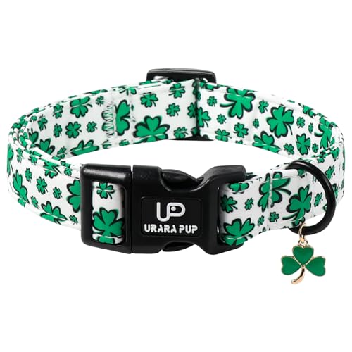 Image of St. Patrick's Day Dog Collar, UP URARA PUP Shamrock Adjustable Pet Collar with Quick Release, Dog Accessories for Small Medium Large Dogs