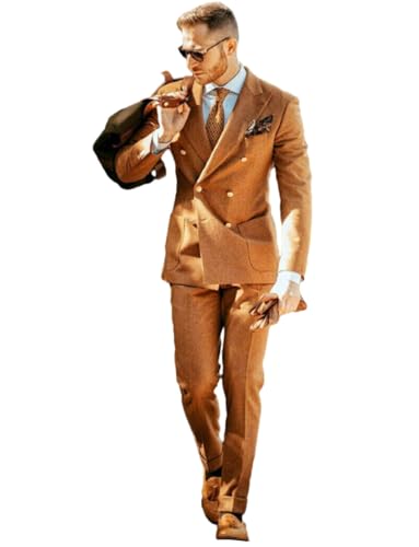 Men's Peak Lapel Suit 2-Piece Formal Party Double Breasted Jacket & Pants Set