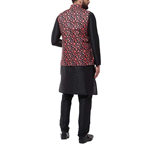 Image of SOJANYA (Since 1958 Men's Silk Blend Black Kurta Pyjama & Printed Nehrujacket Combo