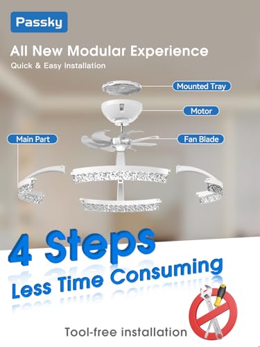 Image of Passky 20 inch Ceiling Fans with Lights and Remote, Low Profile Fandelier