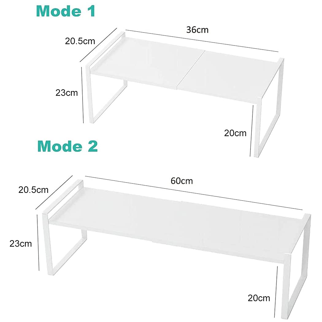 Soporte para platos extensible, estantes de cocina para vajilla, estantes para ahorrar espacio, organizador para aparador, alimentos y utensilios, de metal-blanco 20,5 x 20 x 36 ~ 60 cm