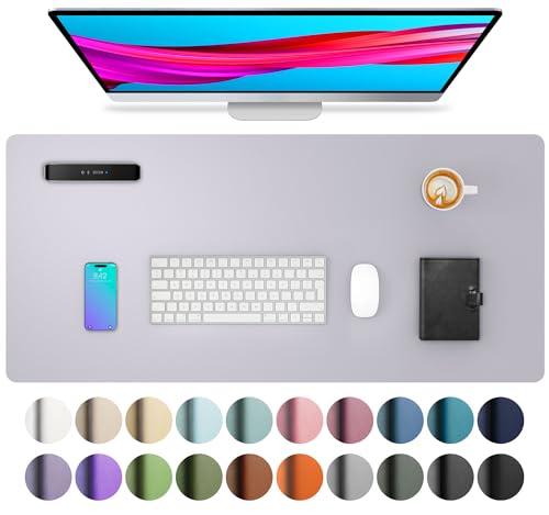 Image of Aothia Large PU Leather Desk Pad Protector - Non-Slip Mouse Pad & Writing Mat for Office /Home, Waterproof, Easy to Clean (23.6 inch x 13.7 inch, Smoky Lavender)