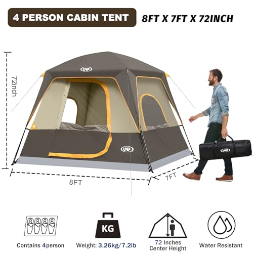 Image of UNP 2 /4 /6 /8 Person Tent, Portable Cabin Tent, Camping Tent 4-Person Easy Set Up, Waterproof with Top Rainfly for Outdoor Camping /Hiking