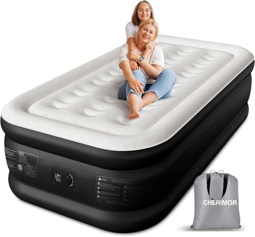 CHERIMOR Colchón Hinchable, 203x99x46CM con Colchón Inflable Individual Bomba Integrada, 3-Min Inflado & 220KG Soporta Colchon Hinchable Ideal Doméstico Camp Uso Bolsa -BLA (Black-203x99x46 CM)