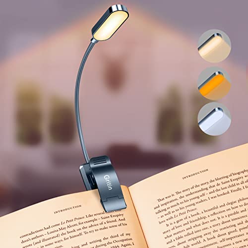 Gritin Leselampe Buch Klemme, USB C Wiederaufladbare Buchlampe mit 16 LEDs, 3 Farbtemperatur Modi (Weiß/Bernstein/Gemischt), Stufenlose Helligkeit Klemmlampe für Nachtlesen ins Bett - Pazifikblau