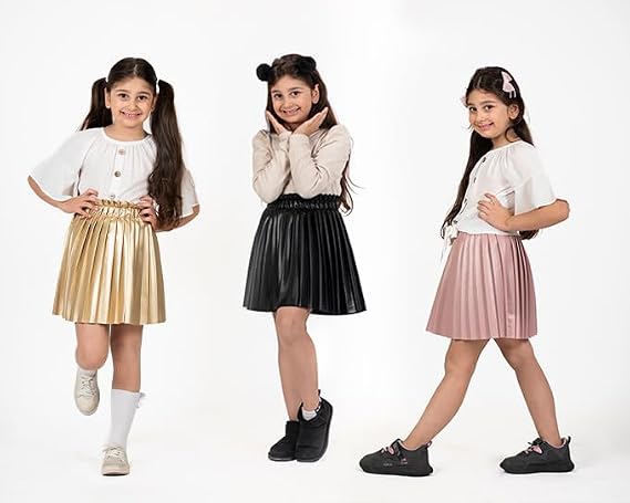 MODERN ASIR Pu Leather Skirts for Girls Kids & Teen & Toddler Faux Leather Pleated Skirts