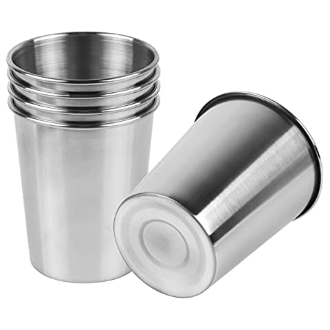 Teqooza 5 Pack 8 Ounce 230ml Stainless Steel Cups Shatterproof Pint Drinking Cups Metal Drinking Glasses for Kids and Adults, Pack of 5 Cover