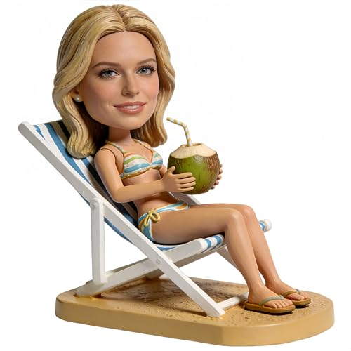Custom Female Beach Vacation Bobblehead – Handcrafted Clay Figurine from