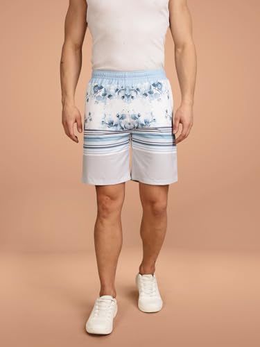 Image of BULLMER Regular Fit Cotton Blend Summer Shorts for Men - Pack of 1 | Printed Shorts for Men Grey