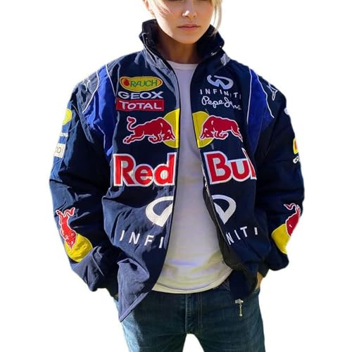 HGWOPGASD Racing Jacke Damen Bomberjacke College 90S Vintage Racing Pailletten Reißverschluss Langarm Sweatjacke Baseballjacke Outwear mit Taschen Übergangsjacke Dunkelblau