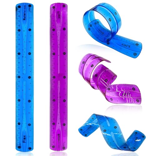 IGXX Regla Flexible, 2 Piezas de 30 cm/12 Pulgadas, Resistente a roturas, Regla de plástico Blando, Reglas Flexibles Flexibles, Regla Recta de plástico Transparente Suave y Segura para(Azul y Morado)