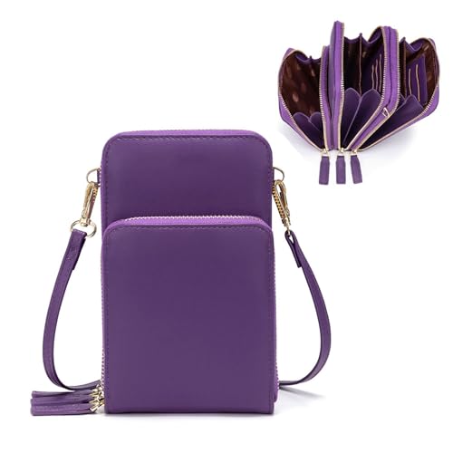 Image of myfriday Small Cell Phone Crossbody Bag, Multi-pocket & 6 Card Slots | 6 card slots, multi-pocket zipper layout and soft synthetic leather keep phone, lipstick, coins and keys ready outdoors