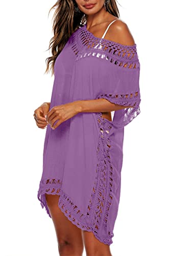 Image of Adisputent Womens Swimsuits Cover Ups Crochet Chiffon Beach Cover Bathing Suit Bikini Wear Coverups Dress