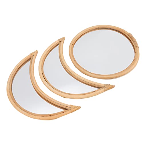Conjunto de espelhos de parede de lua de 3 peças: espelhos de fase de lua de vime e acrílico para de