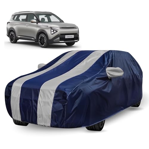 Image of Auto Hub Car Cover Compatible with Kia Carens Clavis with Mirror Pocket, Water Resistant, Triple Stitched, Carens Clavis Car Cover- Navy-Silver